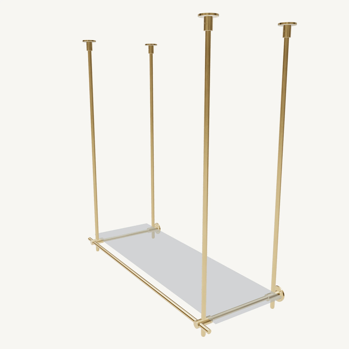 Ceiling-and-Wall Mounted Brass Shelving System