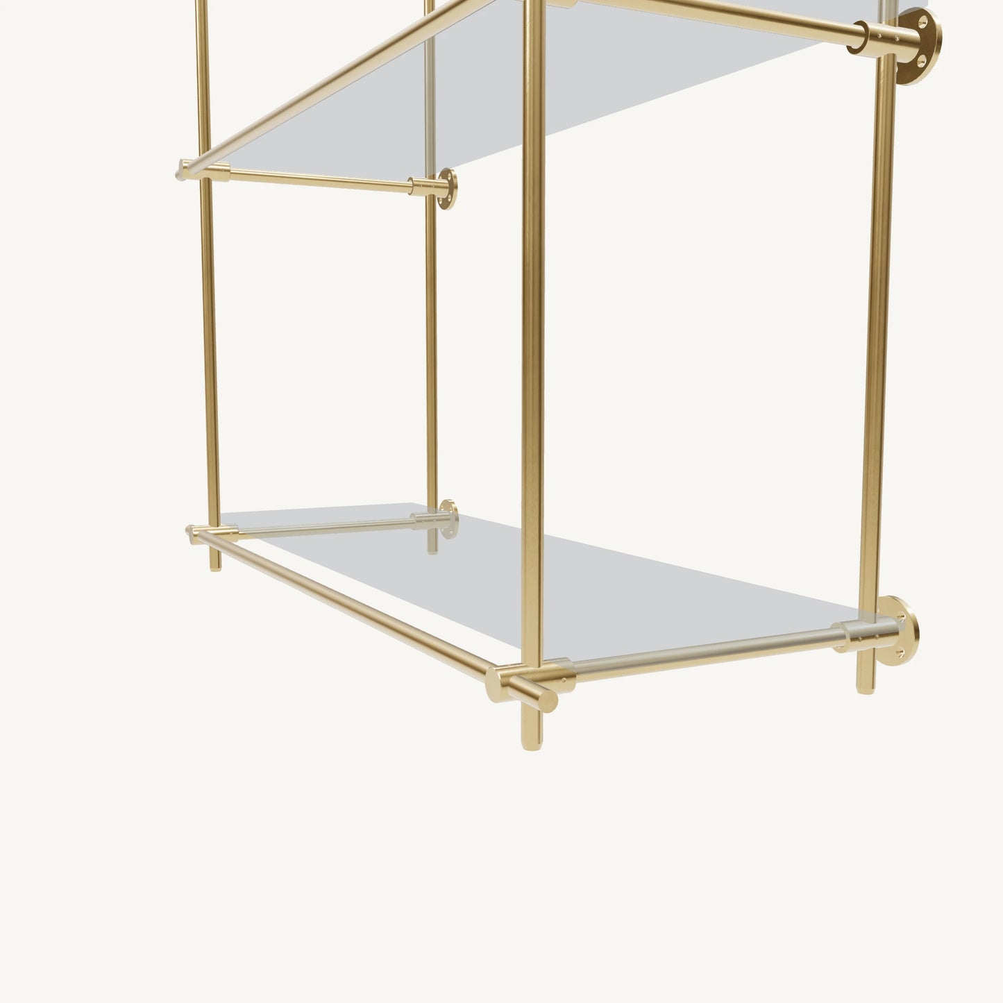 Ceiling-and-Wall Mounted Brass Shelving System