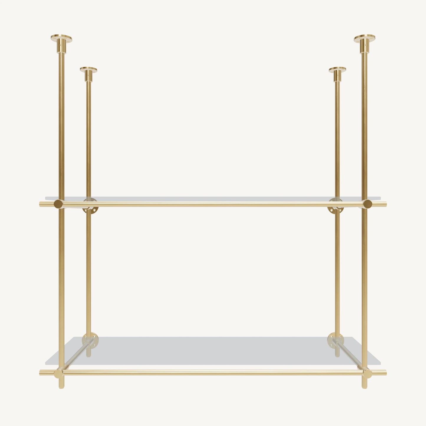 Ceiling-and-Wall Mounted Brass Shelving System