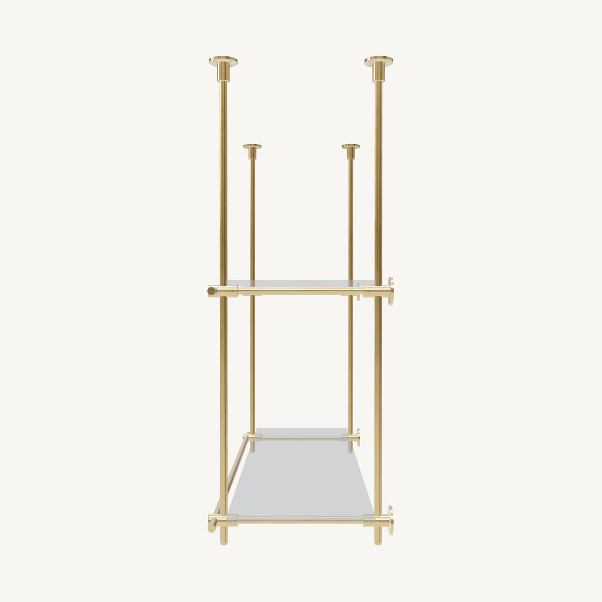 Ceiling-and-Wall Mounted Brass Shelving System