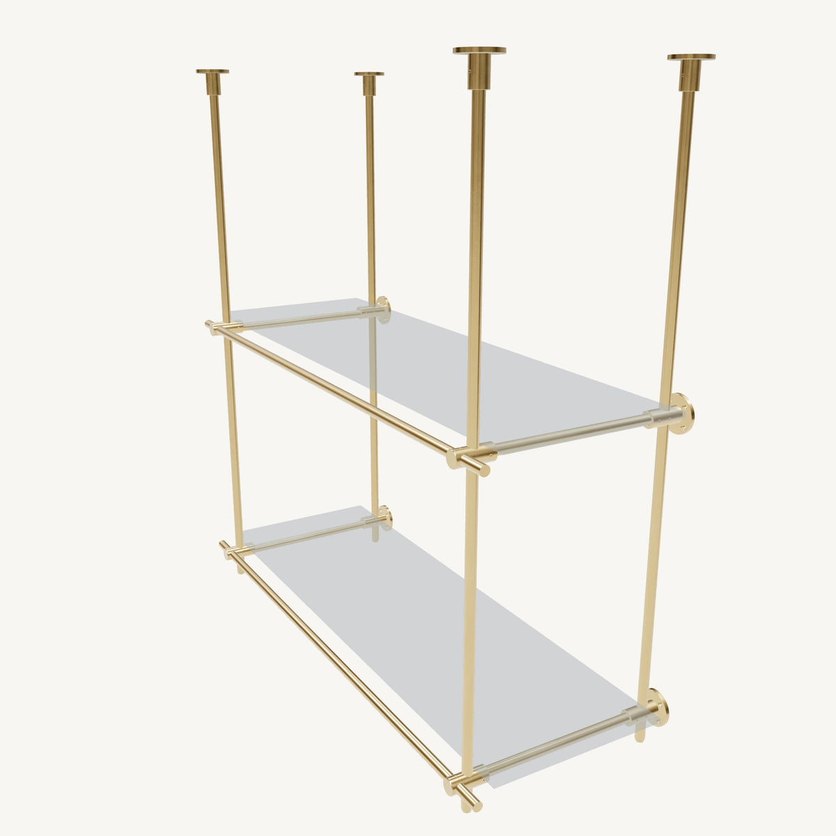 Ceiling-and-Wall Mounted Brass Shelving System
