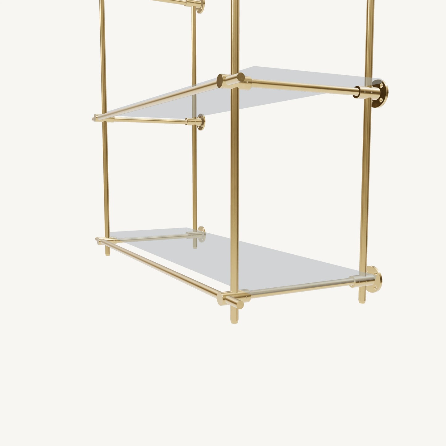 Ceiling-and-Wall Mounted Brass Shelving System