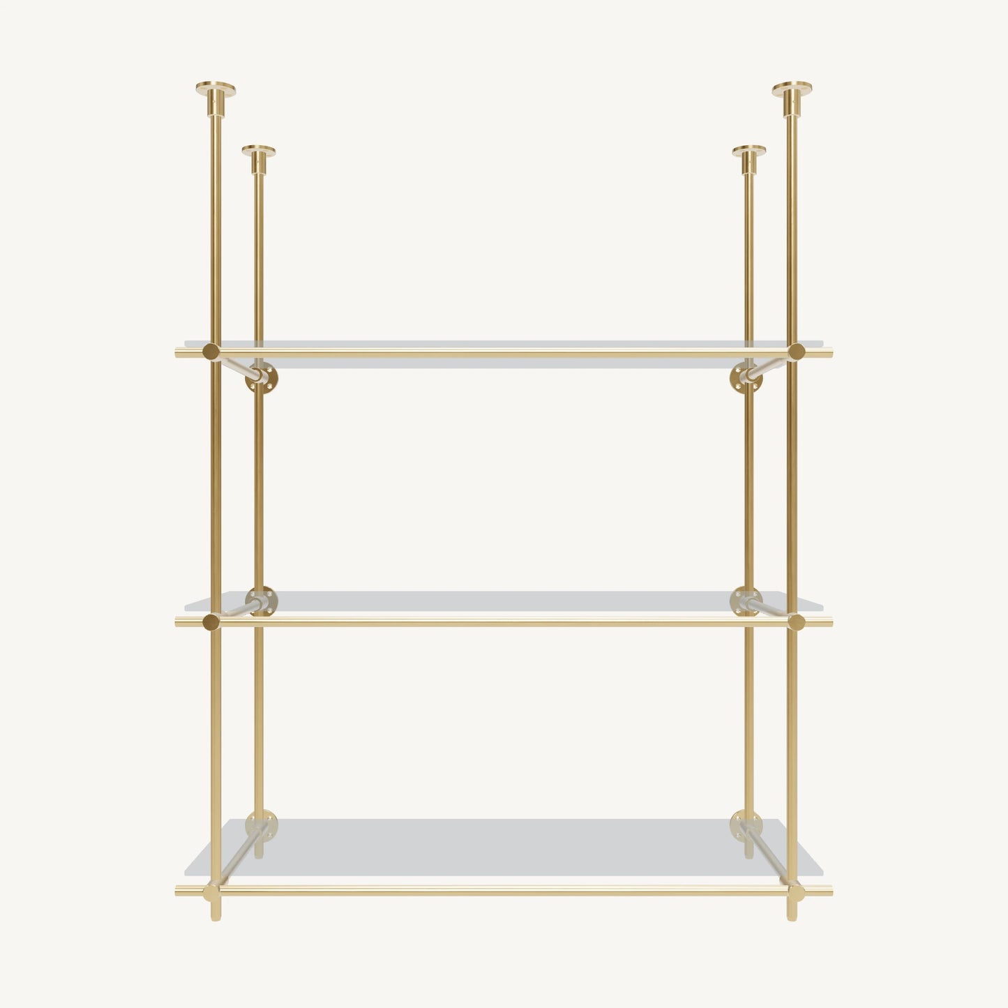 Ceiling-and-Wall Mounted Brass Shelving System