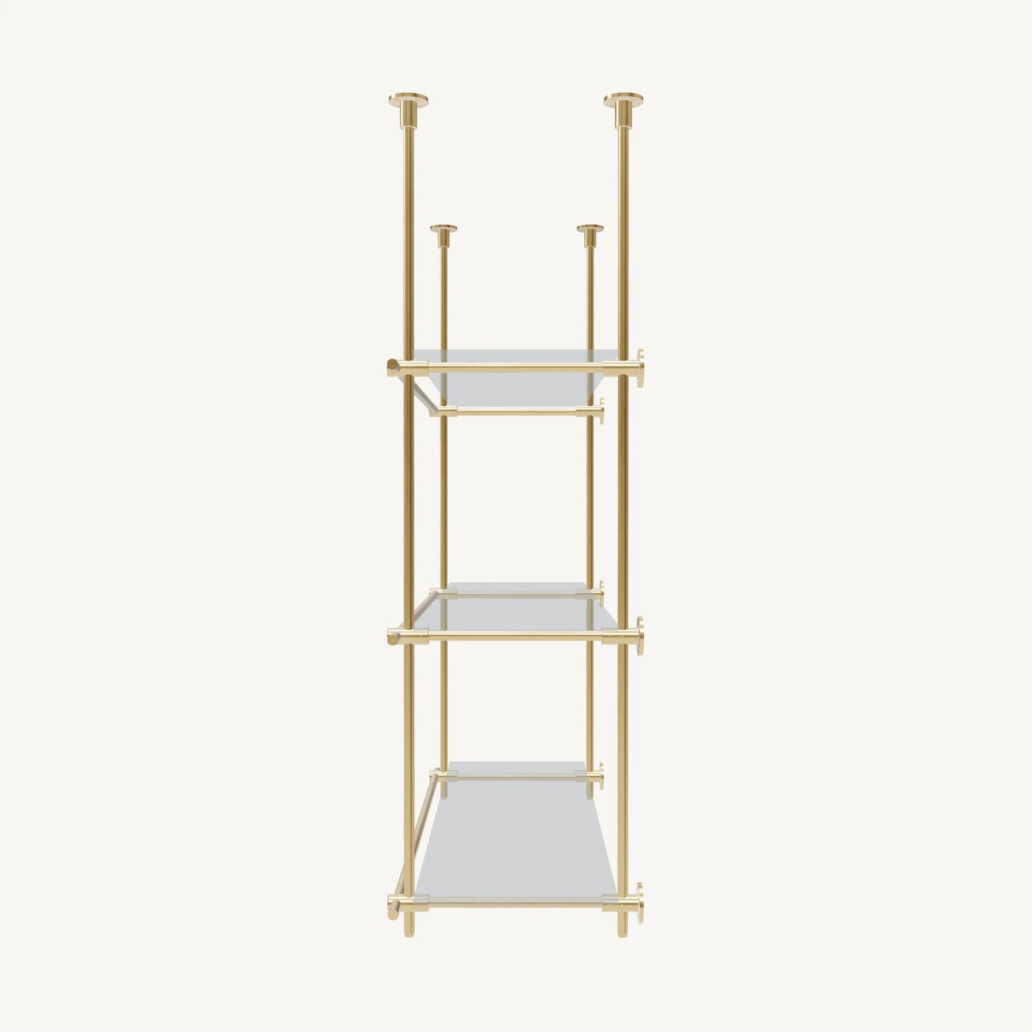 Ceiling-and-Wall Mounted Brass Shelving System