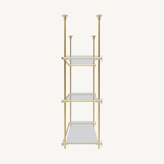 Ceiling-and-Wall Mounted Brass Shelving System