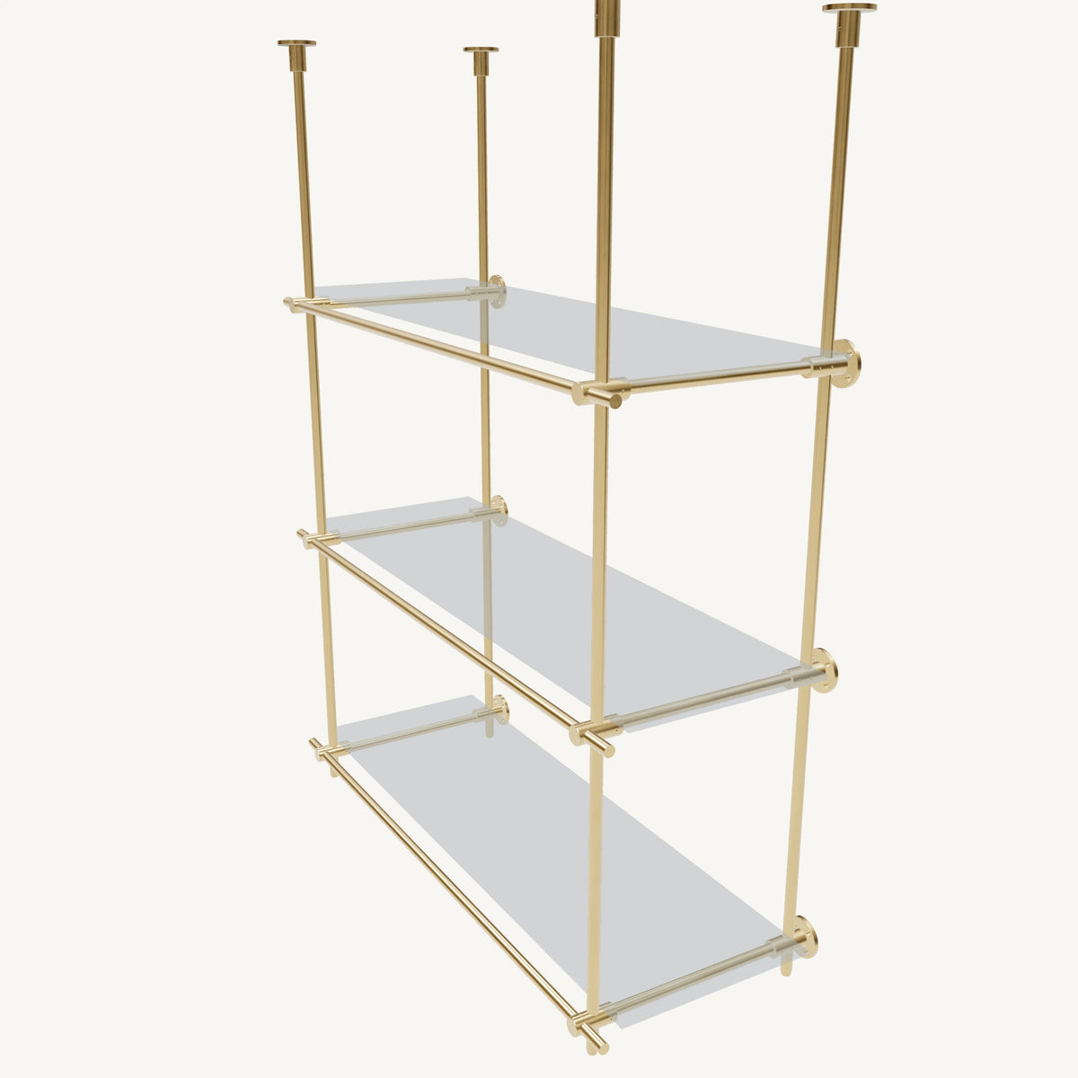 Ceiling-and-Wall Mounted Brass Shelving System