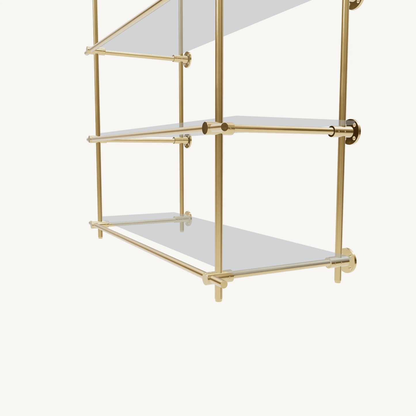 Ceiling-and-Wall Mounted Brass Shelving System