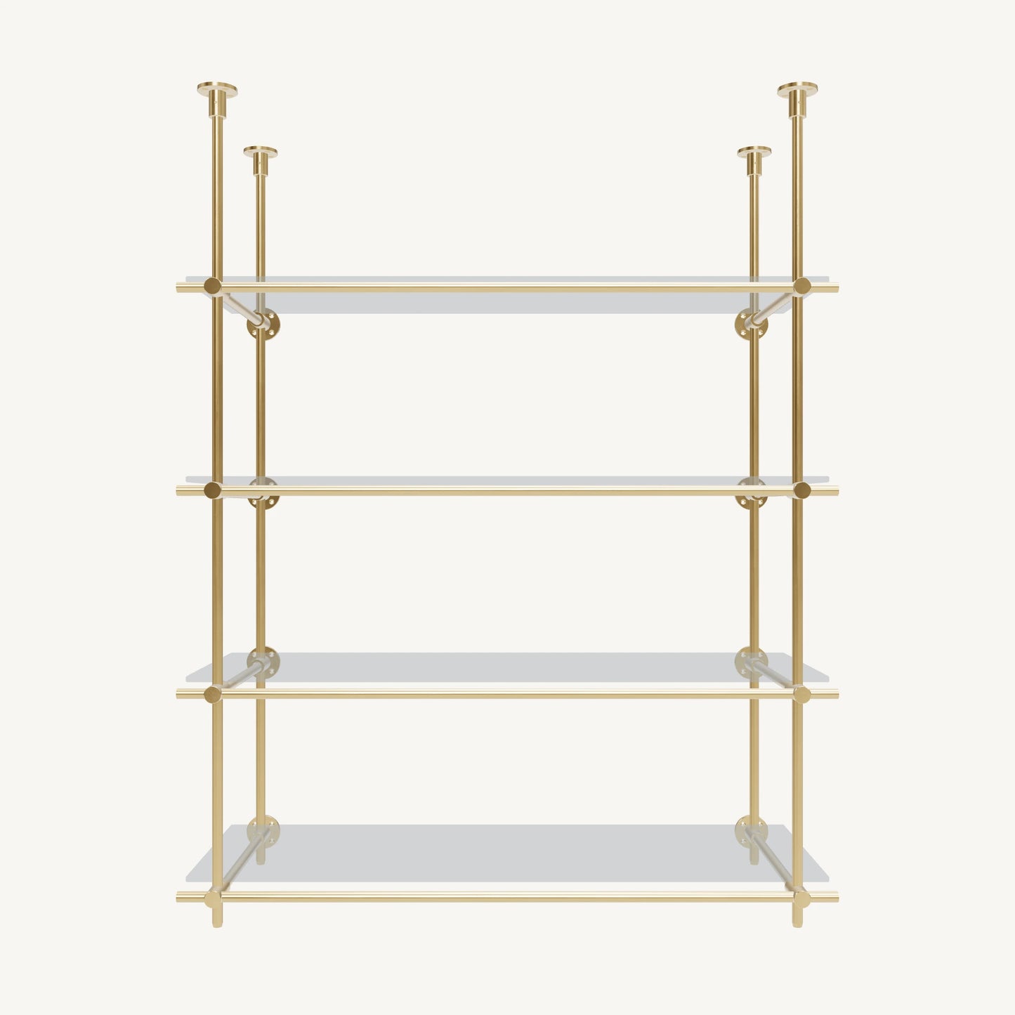 Ceiling-and-Wall Mounted Brass Shelving System
