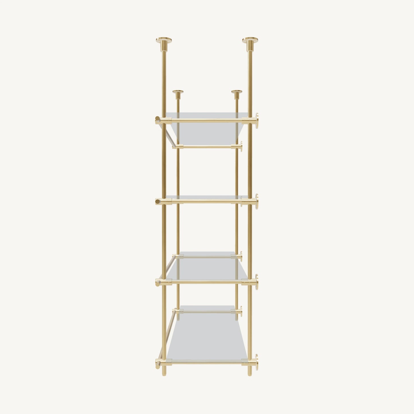 Ceiling-and-Wall Mounted Brass Shelving System