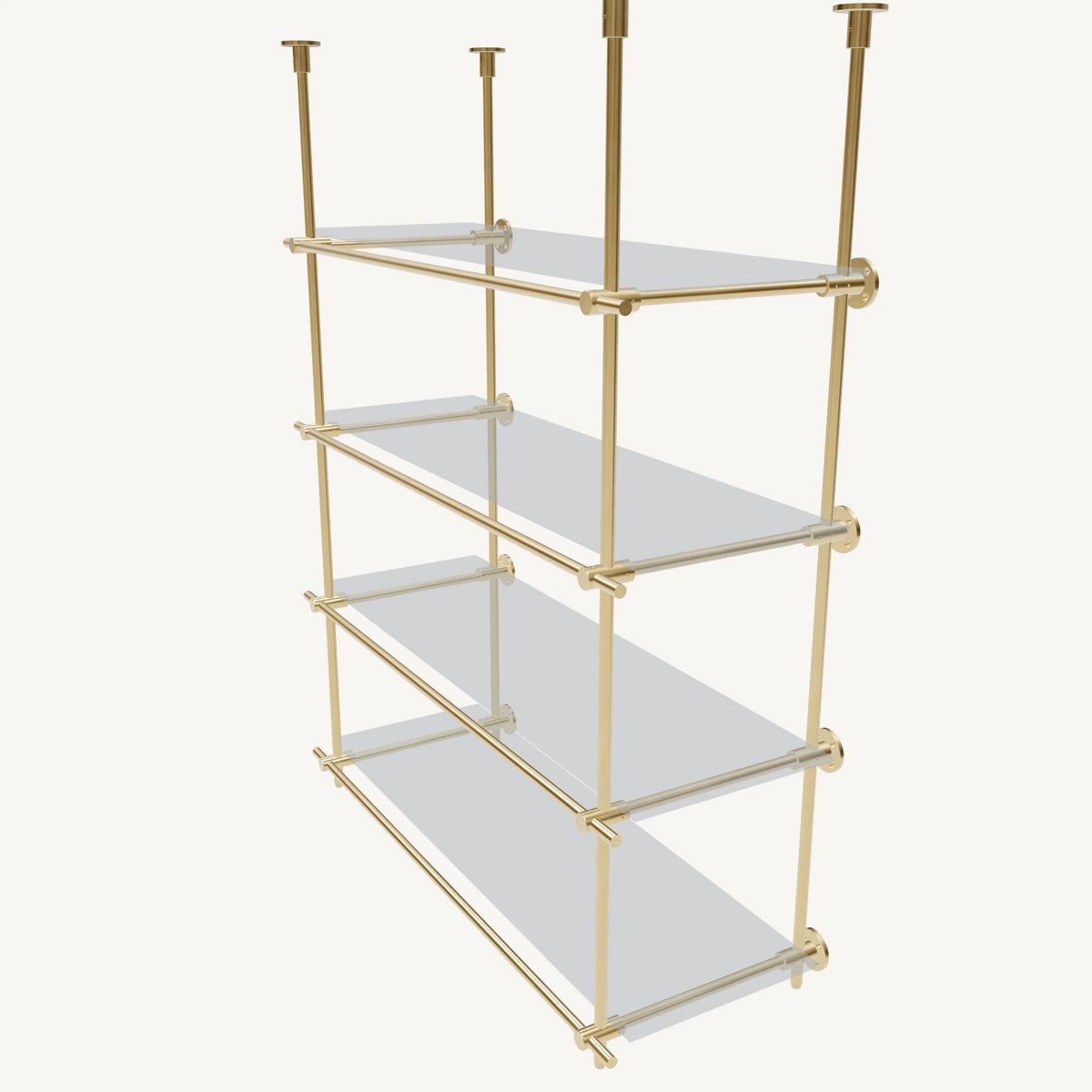Ceiling-and-Wall Mounted Brass Shelving System