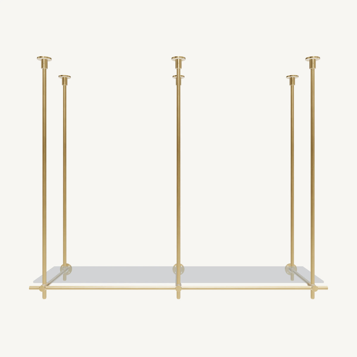 Ceiling-and-Wall Mounted Brass Shelving System