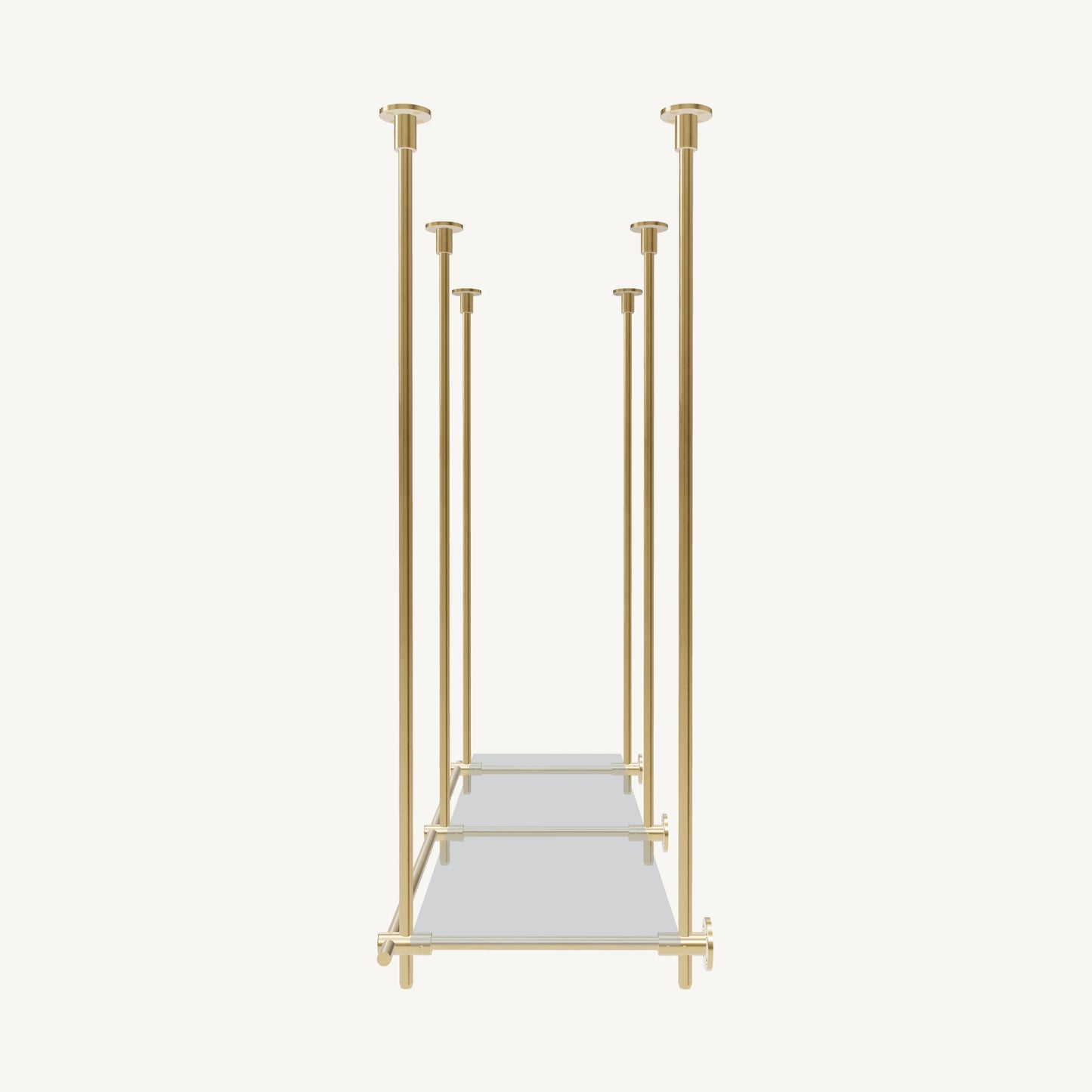 Ceiling-and-Wall Mounted Brass Shelving System
