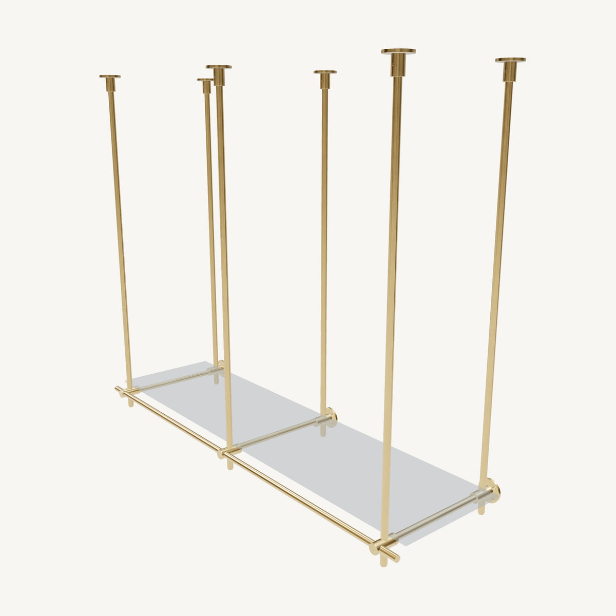 Ceiling-and-Wall Mounted Brass Shelving System