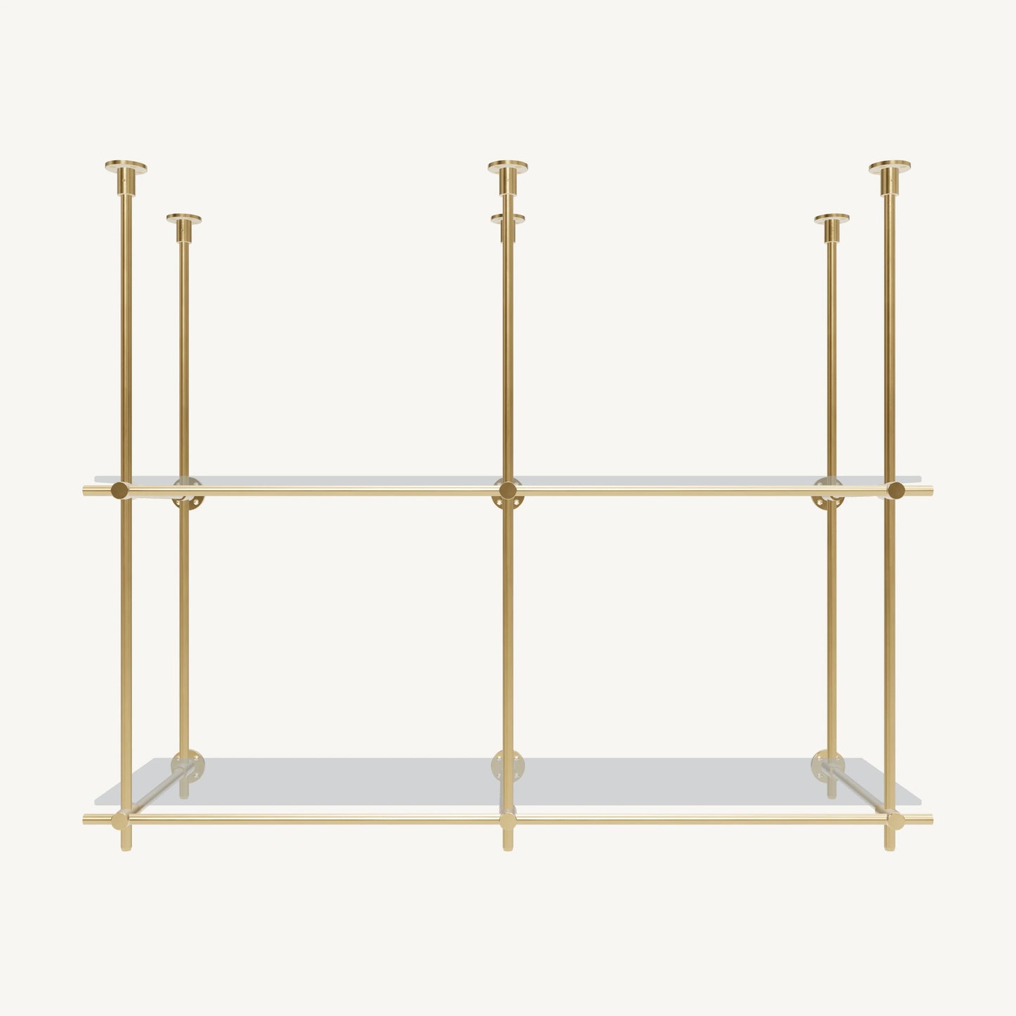 Ceiling-and-Wall Mounted Brass Shelving System