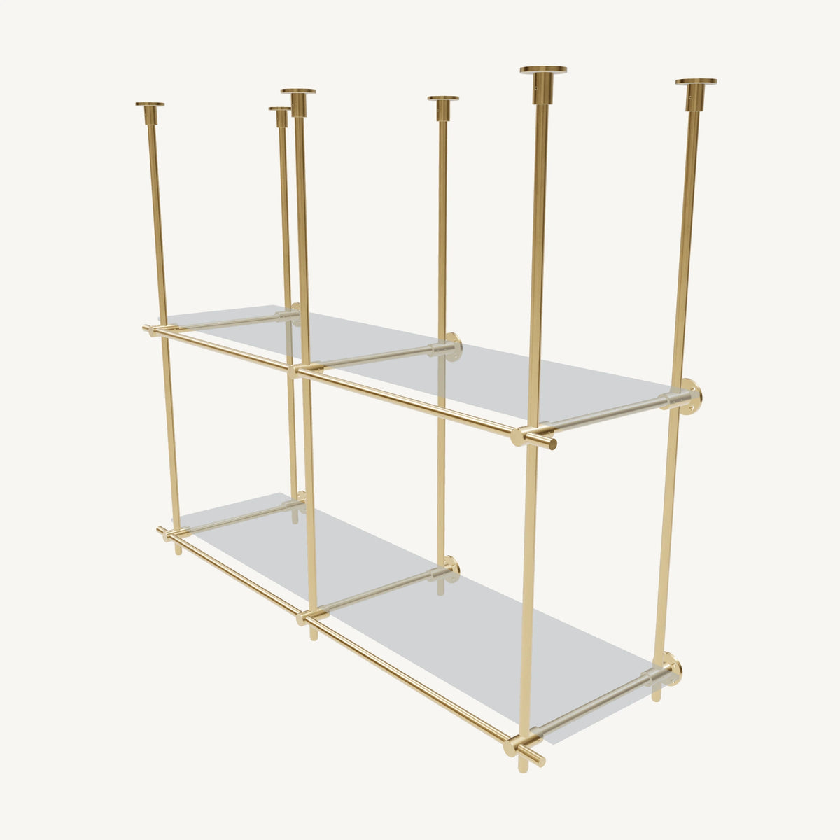 Ceiling-and-Wall Mounted Brass Shelving System
