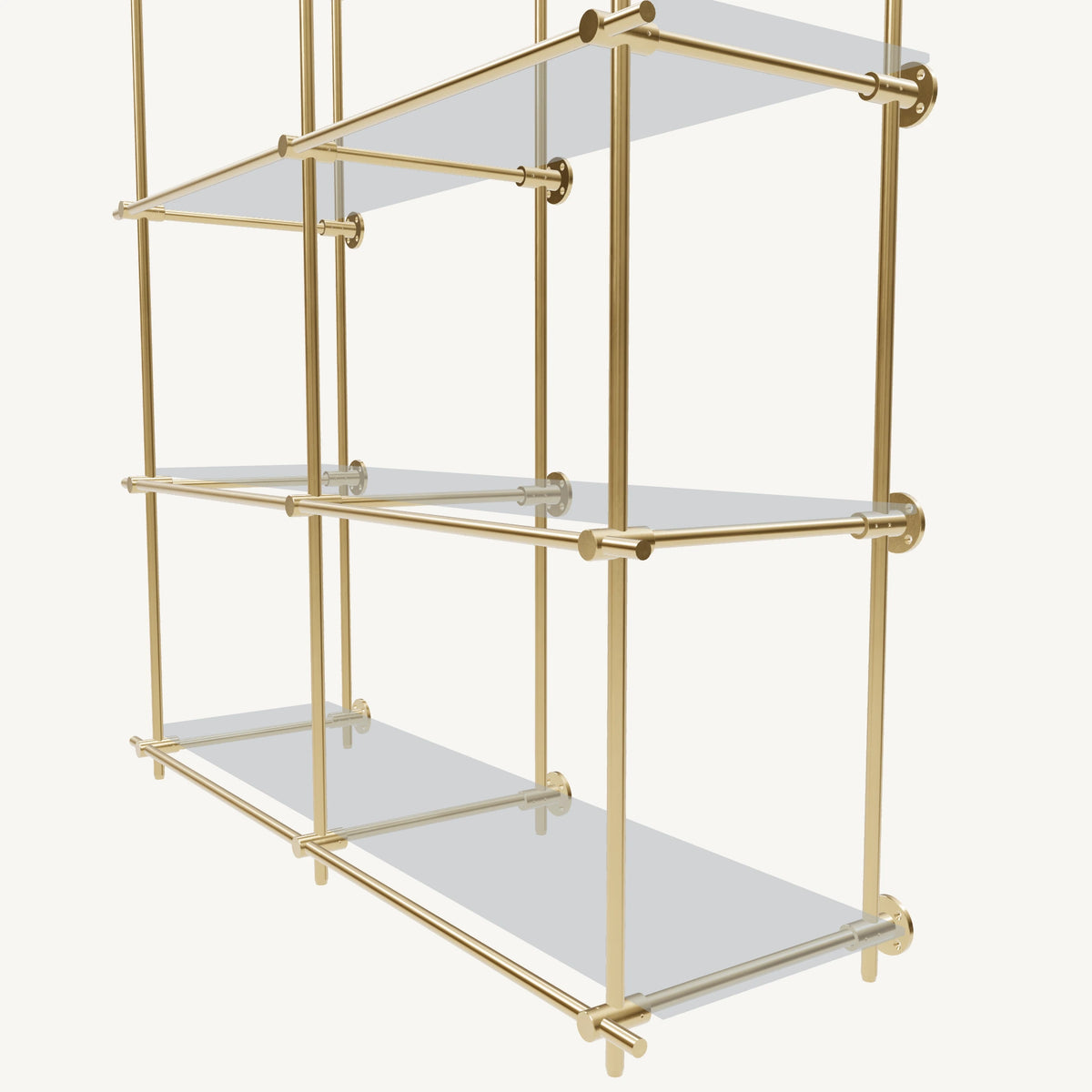 Ceiling-and-Wall Mounted Brass Shelving System