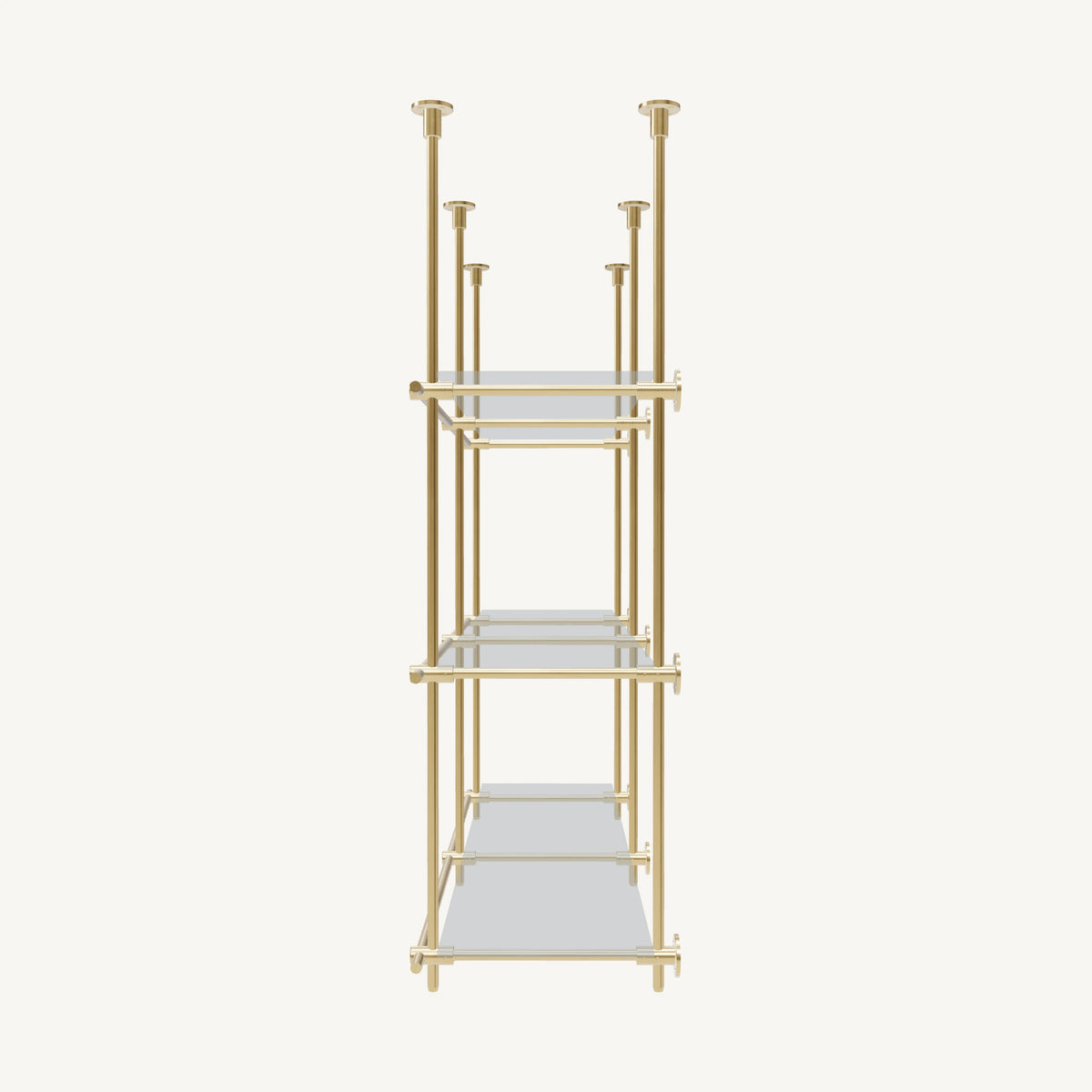 Ceiling-and-Wall Mounted Brass Shelving System
