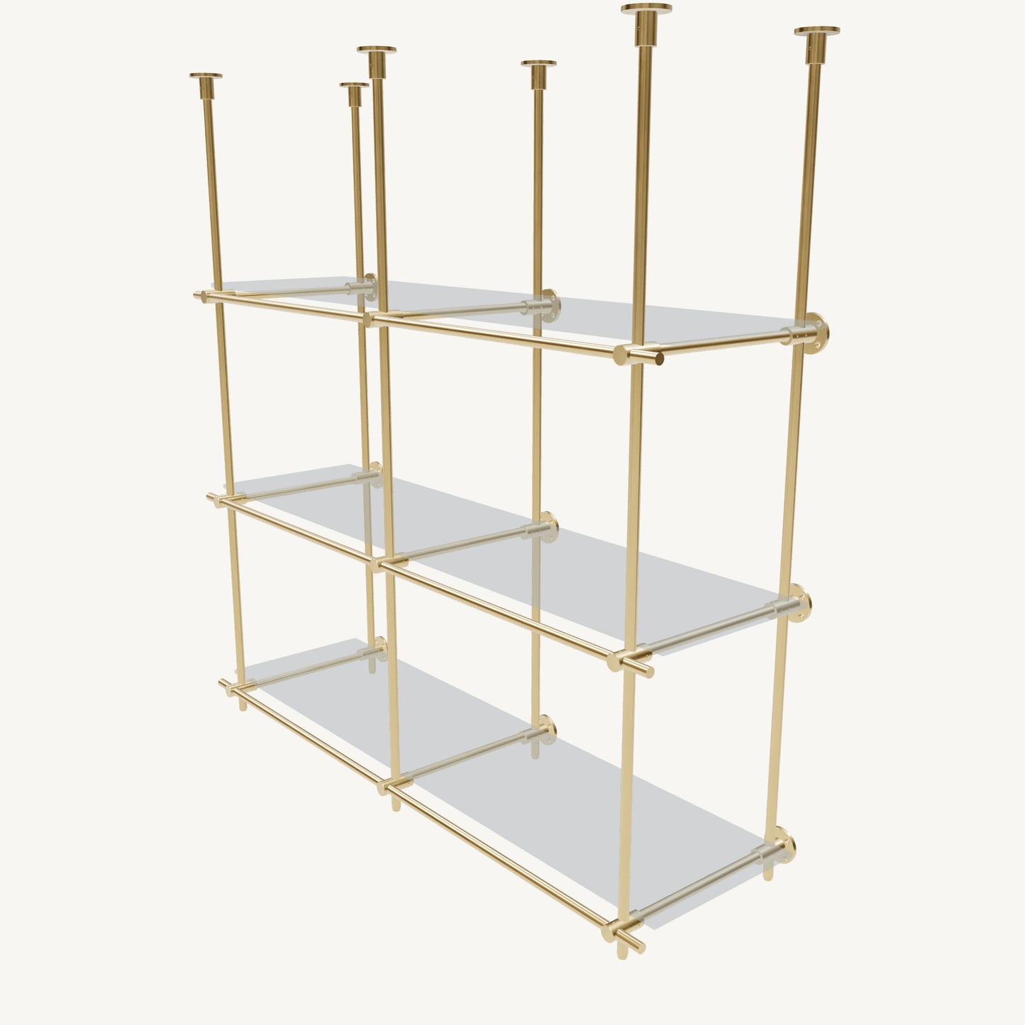 Ceiling-and-Wall Mounted Brass Shelving System