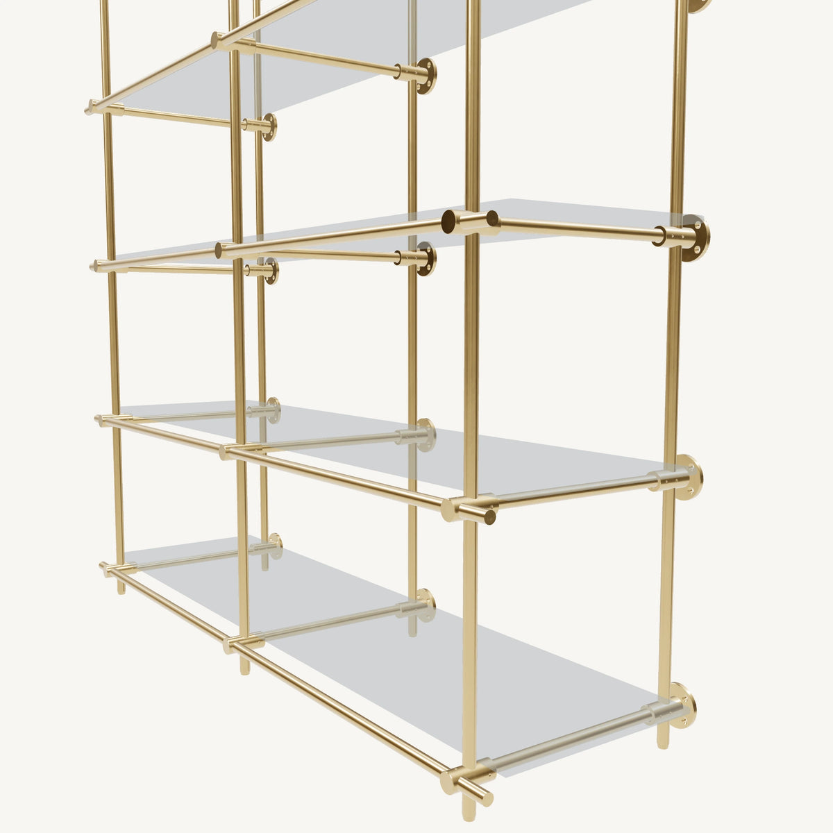 Ceiling-and-Wall Mounted Brass Shelving System