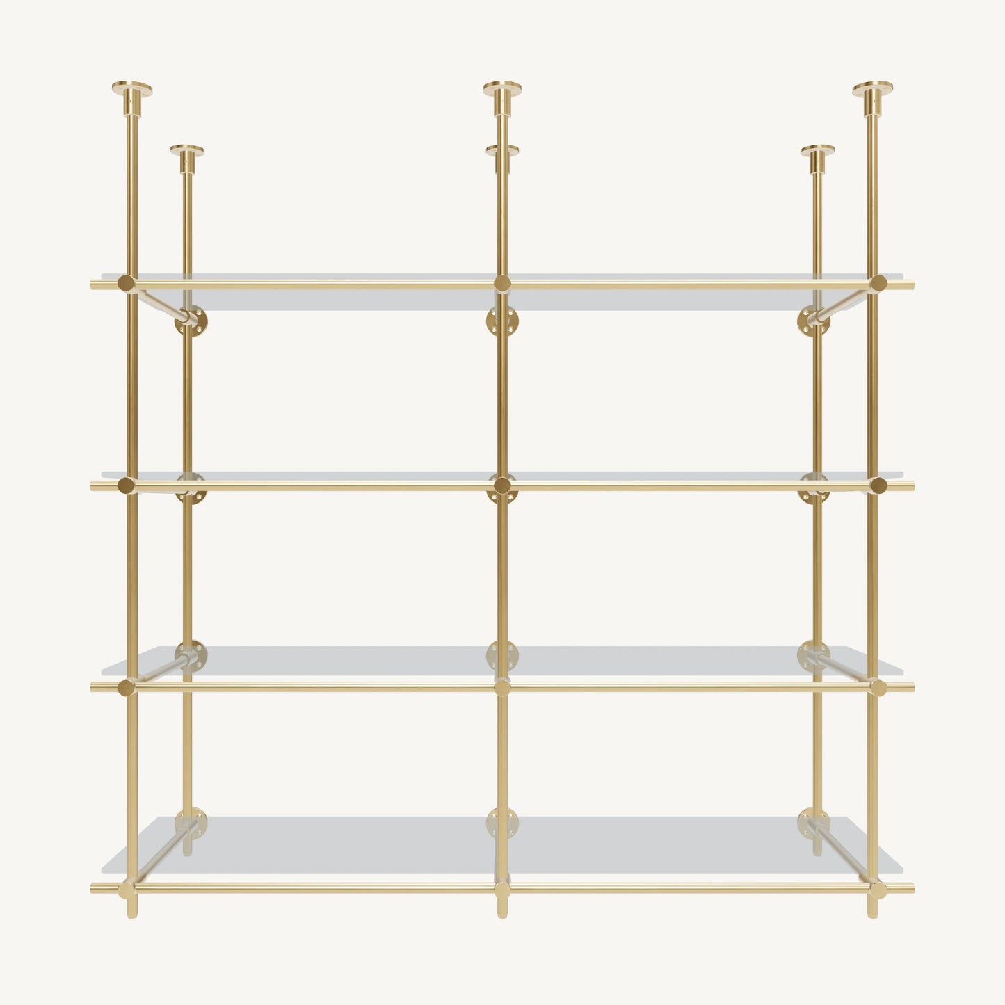 Ceiling-and-Wall Mounted Brass Shelving System