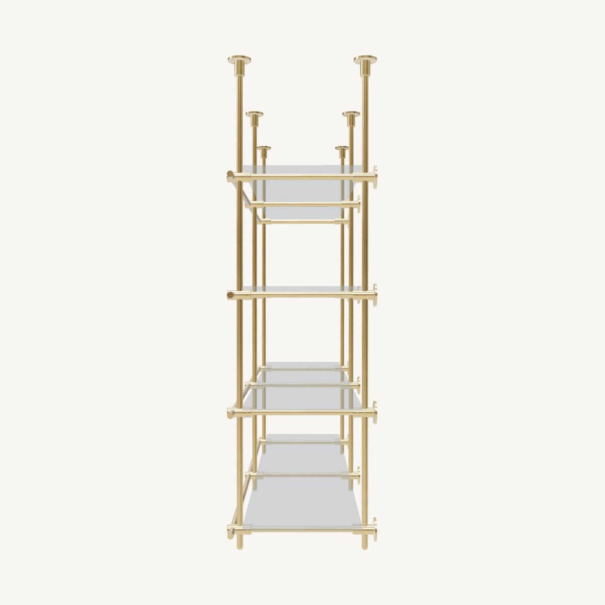 Ceiling-and-Wall Mounted Brass Shelving System
