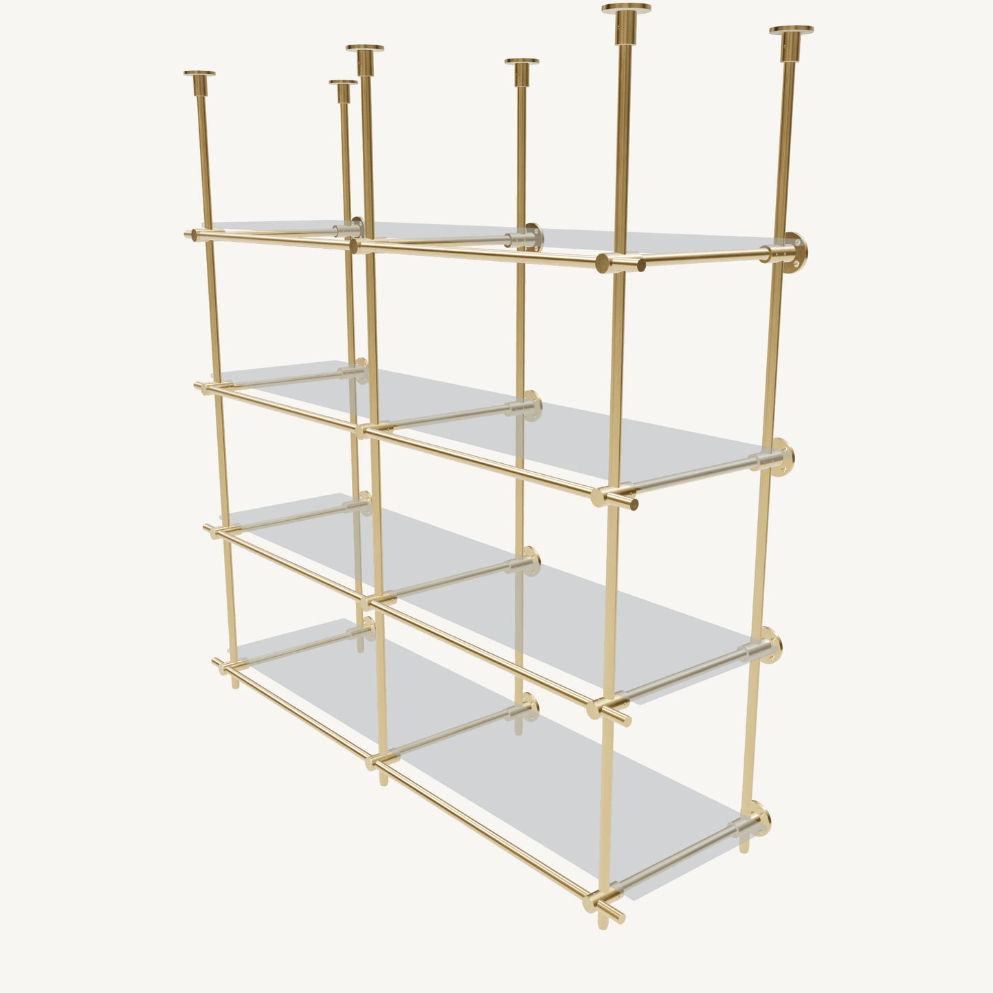 Ceiling-and-Wall Mounted Brass Shelving System