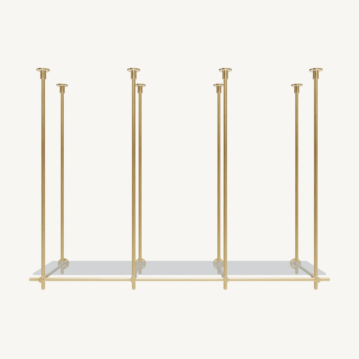 Ceiling-and-Wall Mounted Brass Shelving System