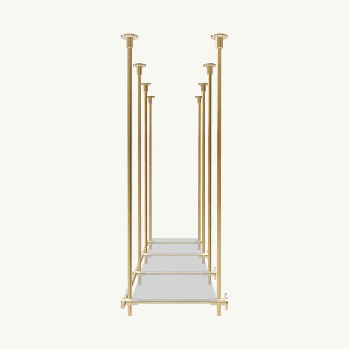 Ceiling-and-Wall Mounted Brass Shelving System