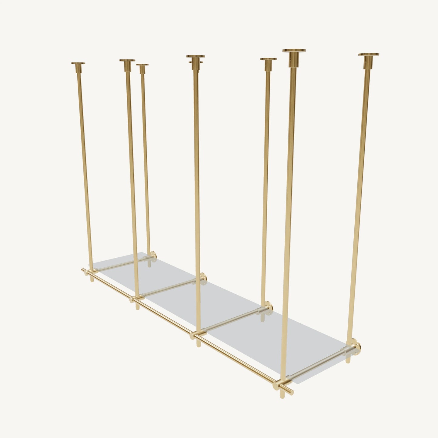 Ceiling-and-Wall Mounted Brass Shelving System