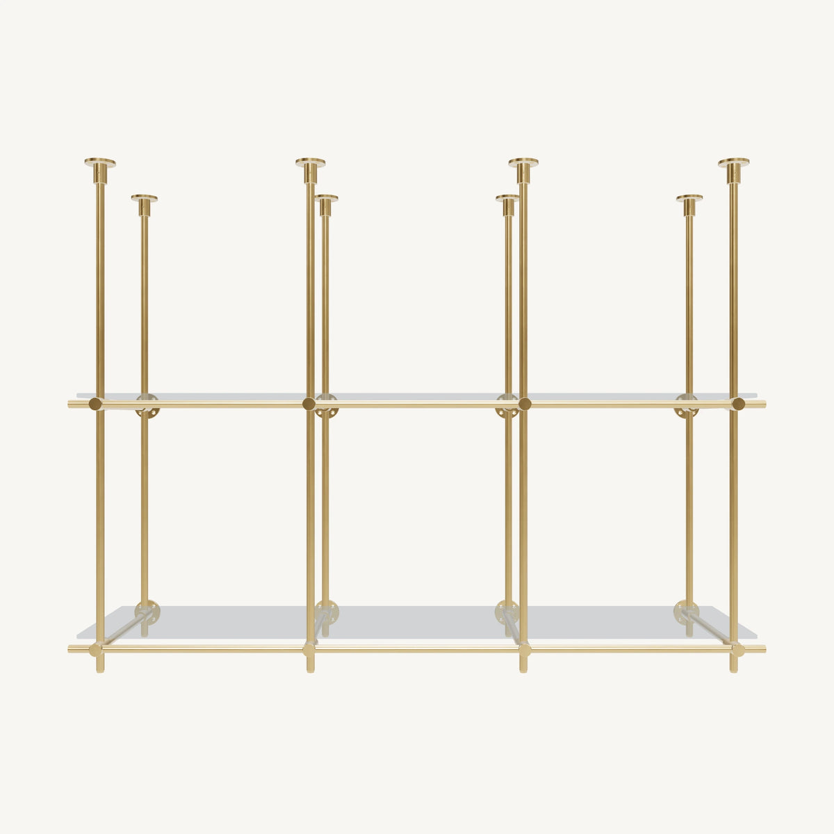 Ceiling-and-Wall Mounted Brass Shelving System