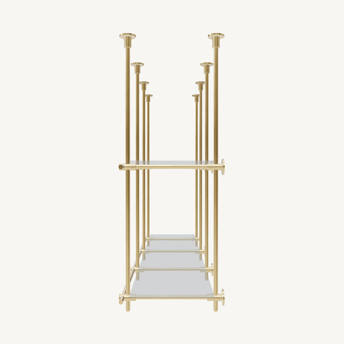 Ceiling-and-Wall Mounted Brass Shelving System