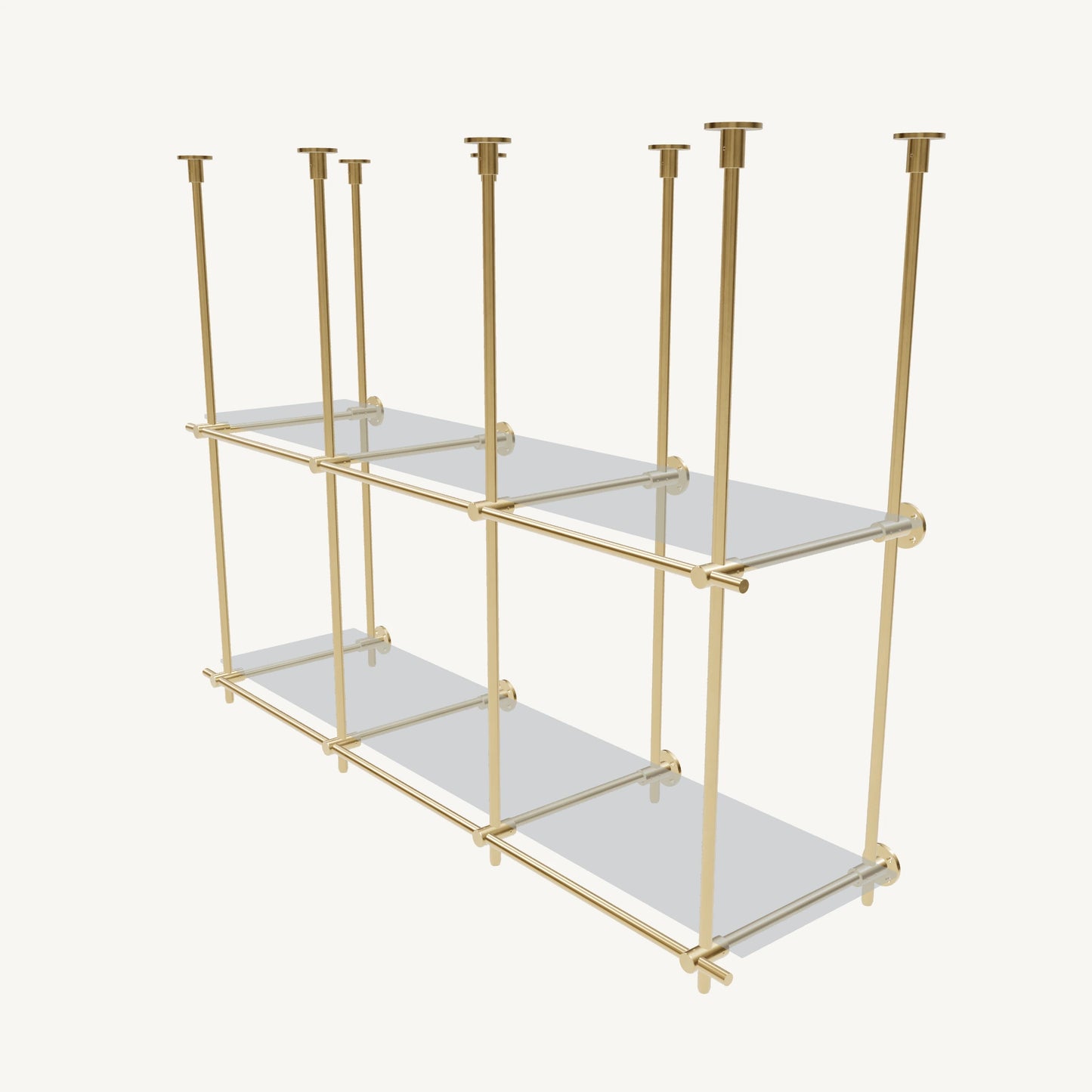 Ceiling-and-Wall Mounted Brass Shelving System