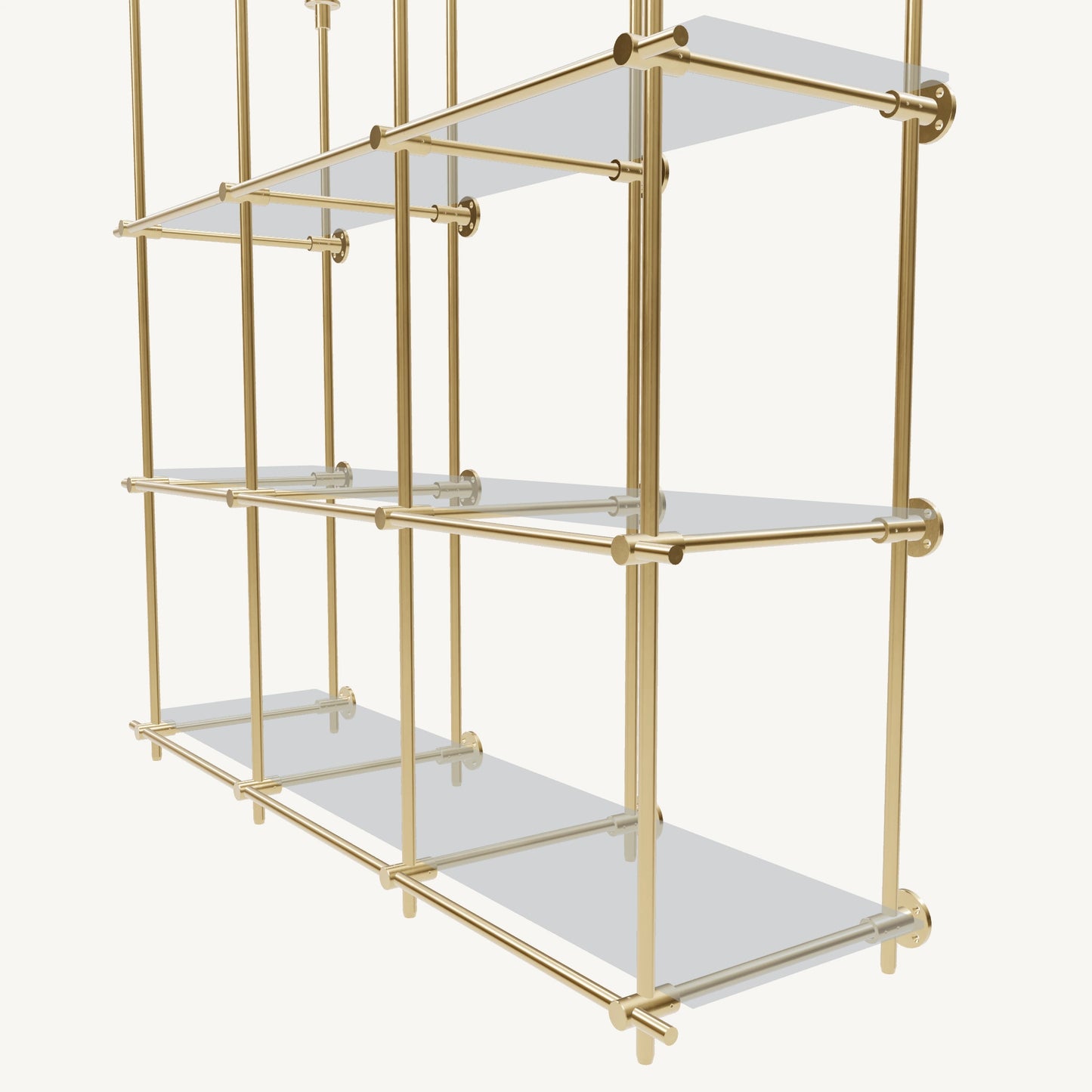 Ceiling-and-Wall Mounted Brass Shelving System