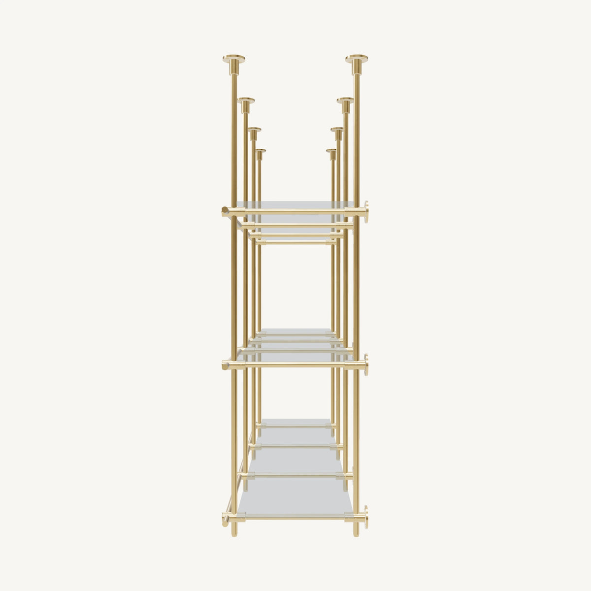 Ceiling-and-Wall Mounted Brass Shelving System