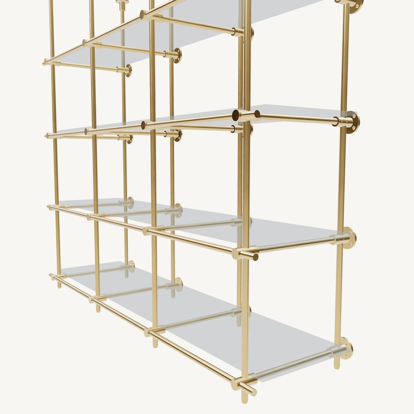 Ceiling-and-Wall Mounted Brass Shelving System