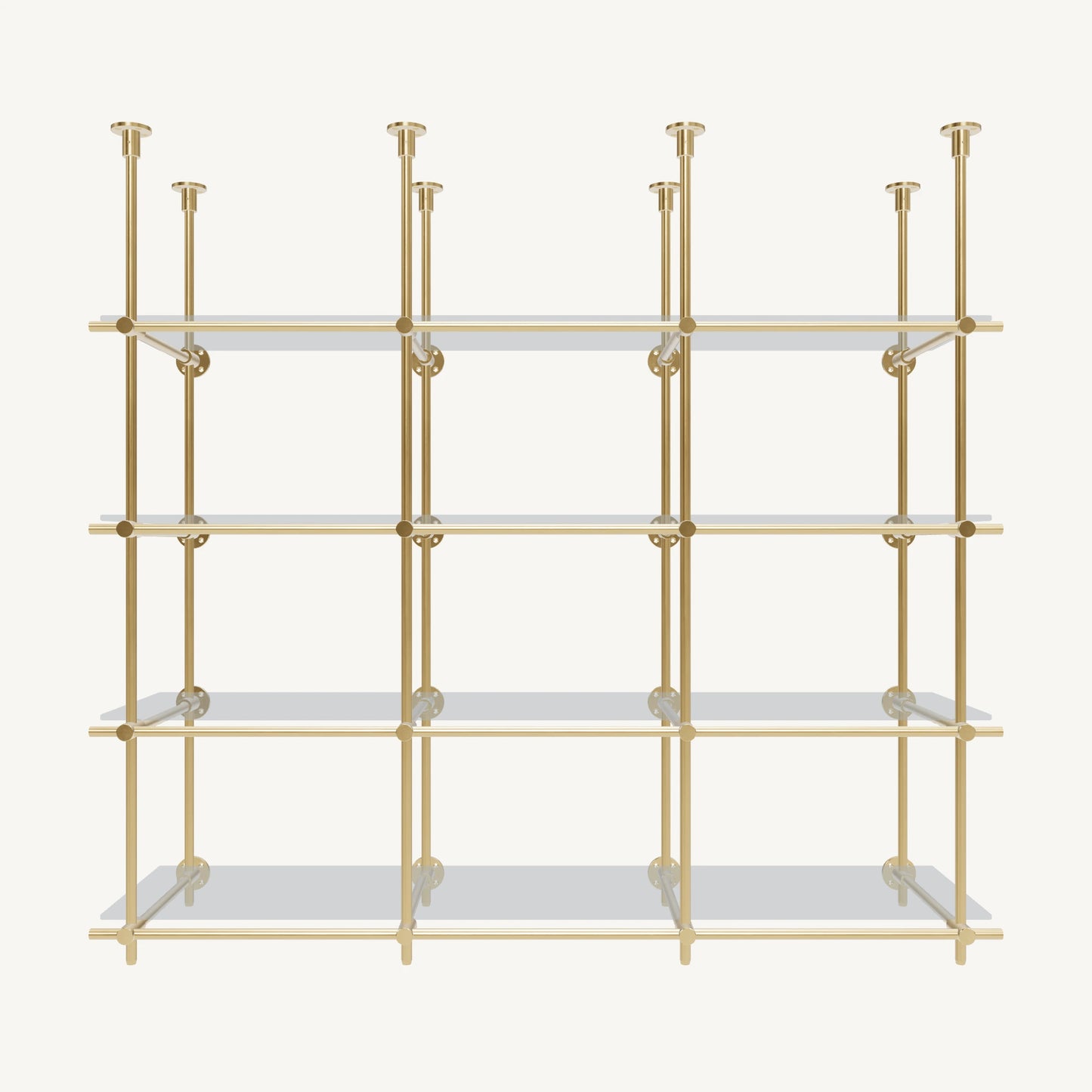Ceiling-and-Wall Mounted Brass Shelving System