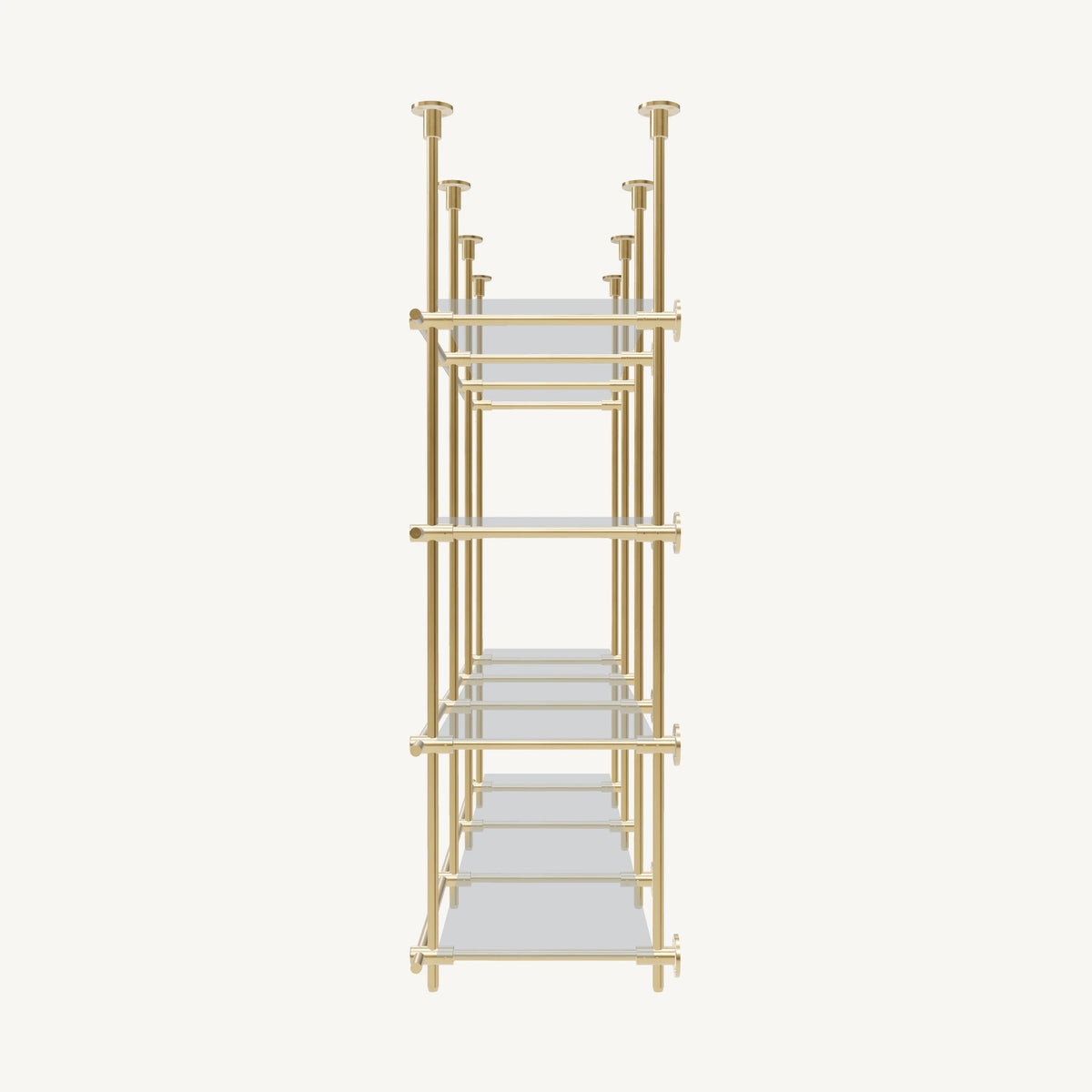 Ceiling-and-Wall Mounted Brass Shelving System