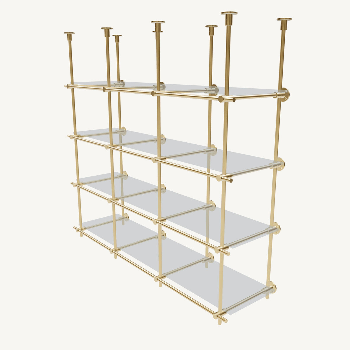 Ceiling-and-Wall Mounted Brass Shelving System
