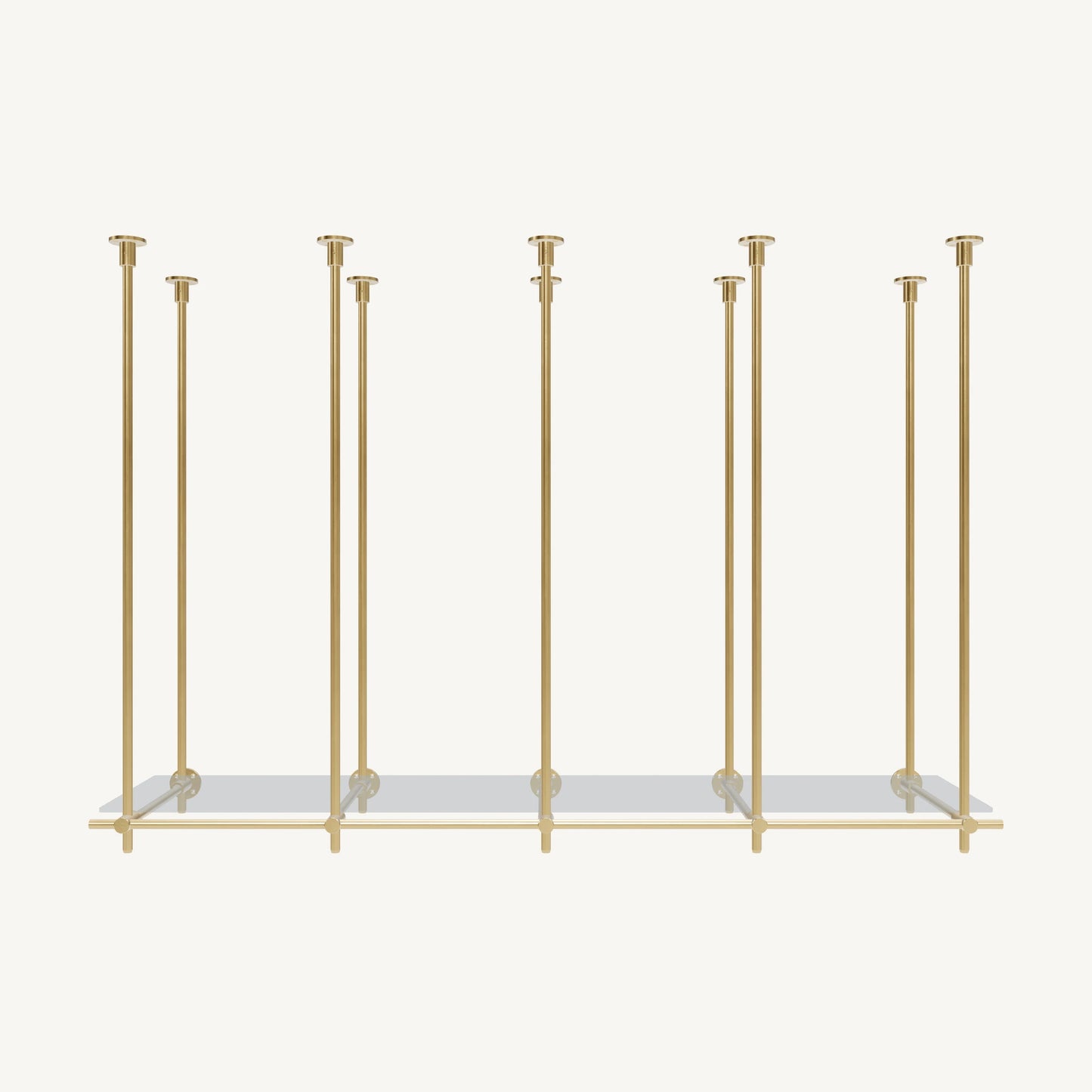 Ceiling-and-Wall Mounted Brass Shelving System