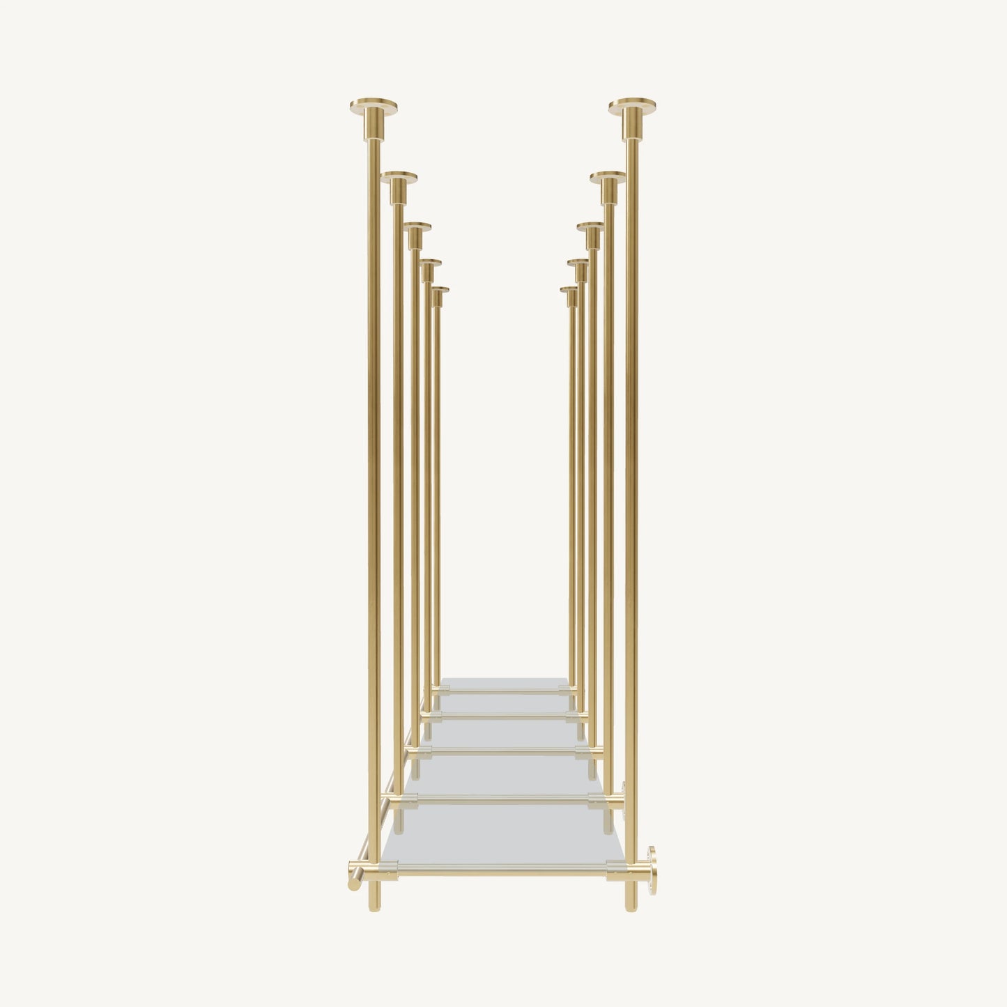 Ceiling-and-Wall Mounted Brass Shelving System