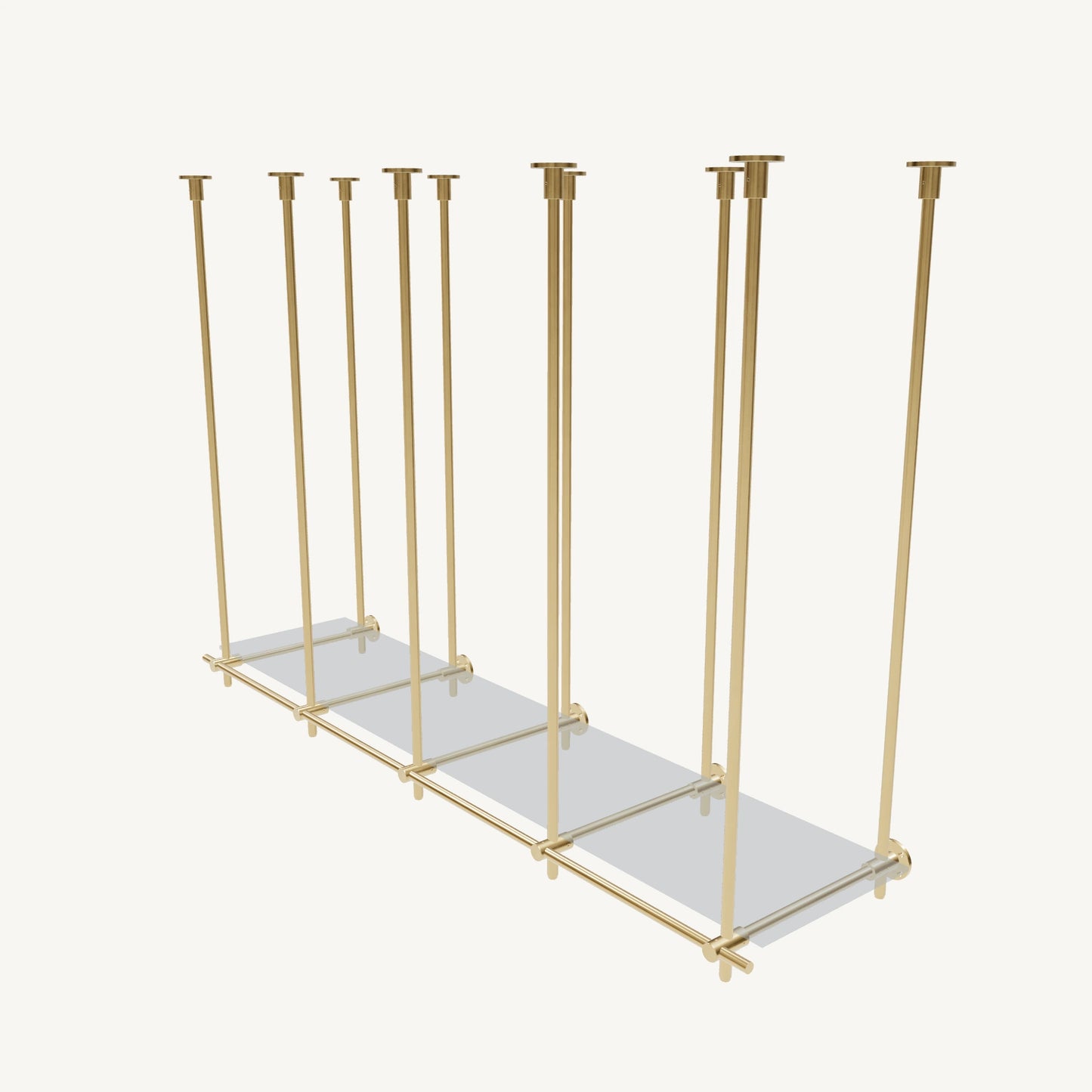 Ceiling-and-Wall Mounted Brass Shelving System