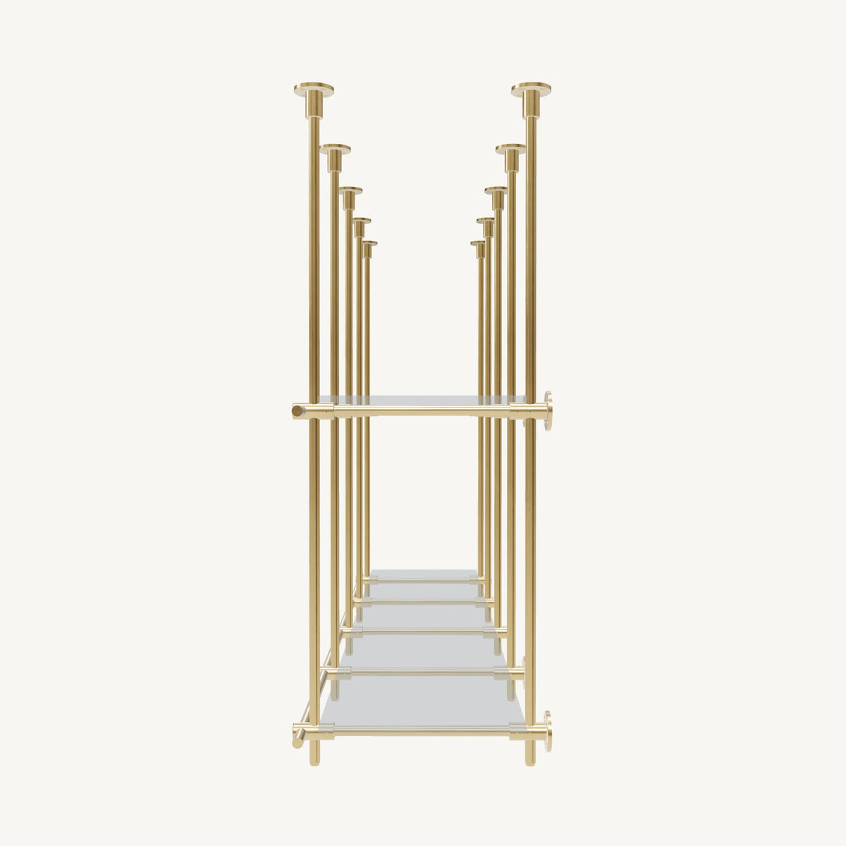 Ceiling-and-Wall Mounted Brass Shelving System