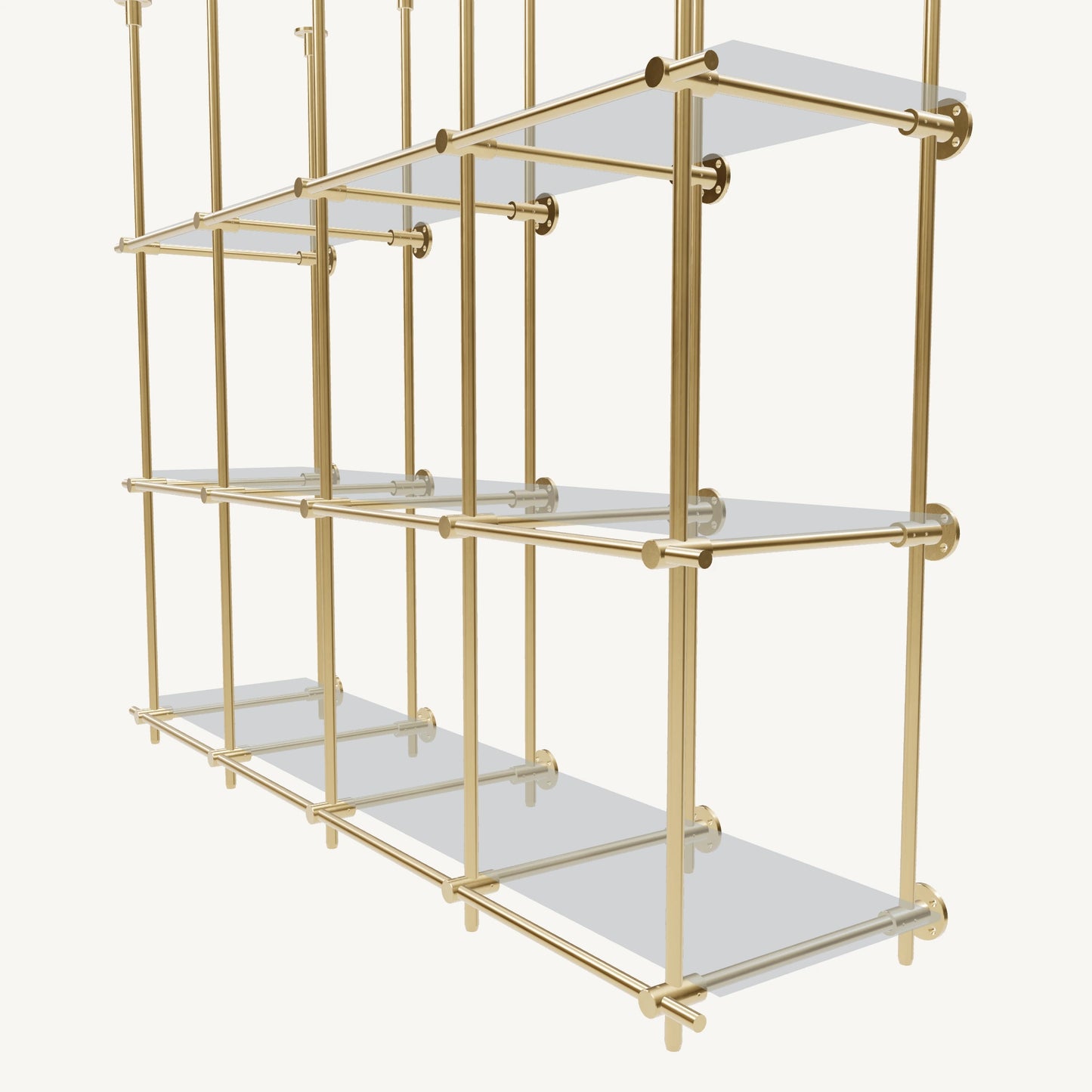 Ceiling-and-Wall Mounted Brass Shelving System