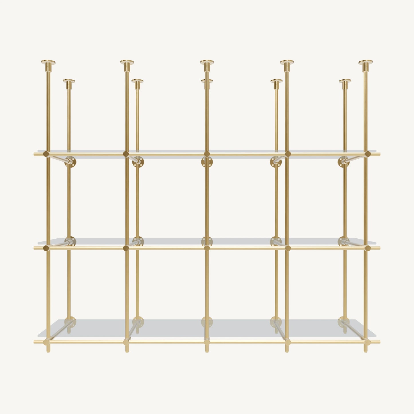Ceiling-and-Wall Mounted Brass Shelving System