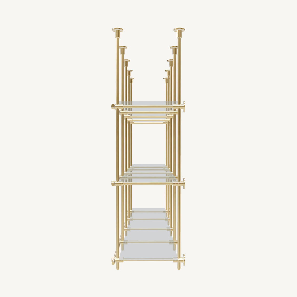 Ceiling-and-Wall Mounted Brass Shelving System