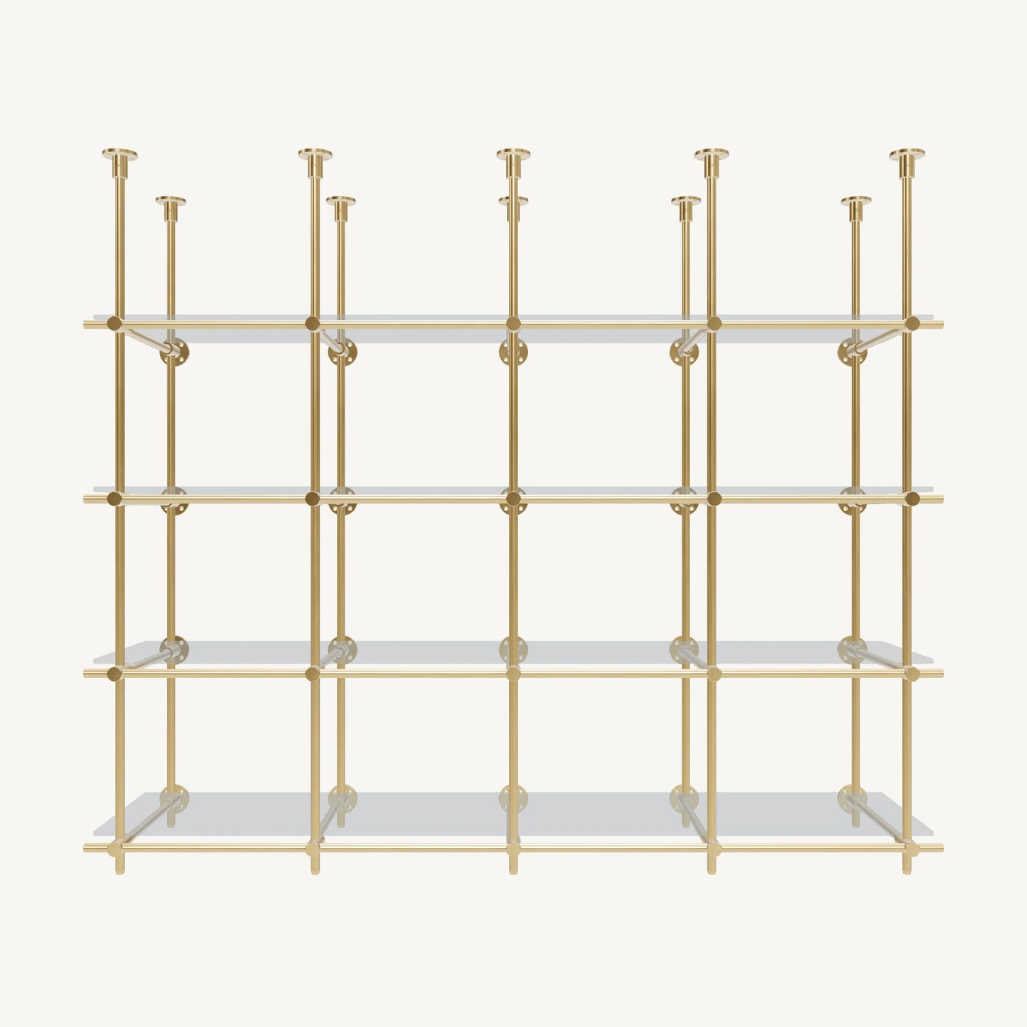 Ceiling-and-Wall Mounted Brass Shelving System