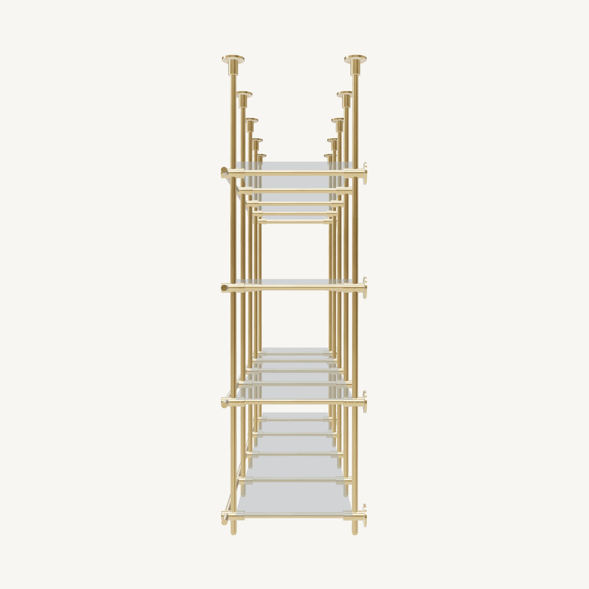 Ceiling-and-Wall Mounted Brass Shelving System