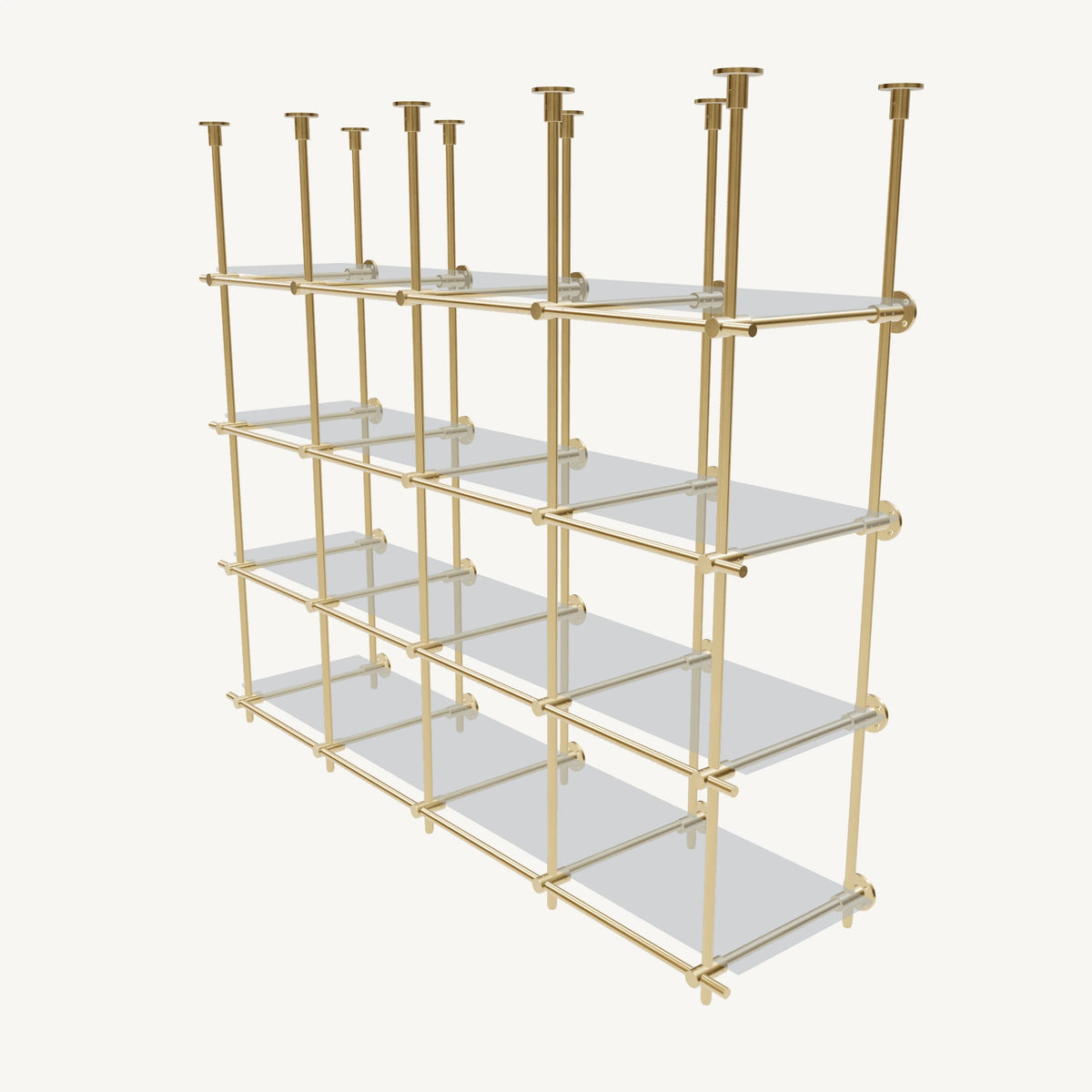 Ceiling-and-Wall Mounted Brass Shelving System