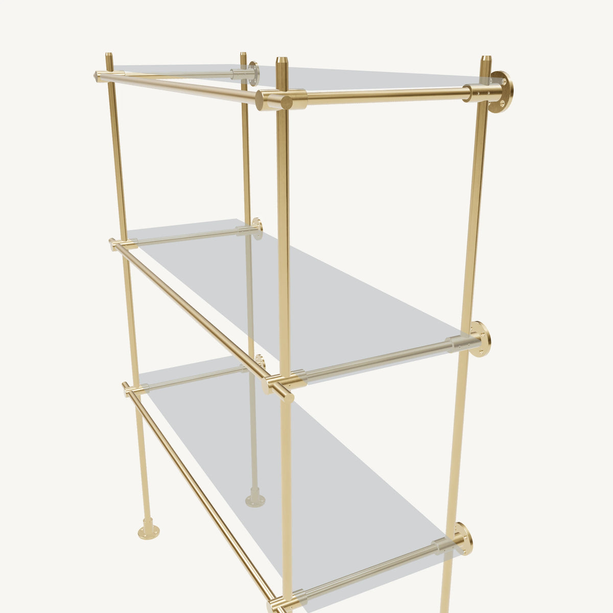 Wall-to-Floor/Countertop Brass Shelving System