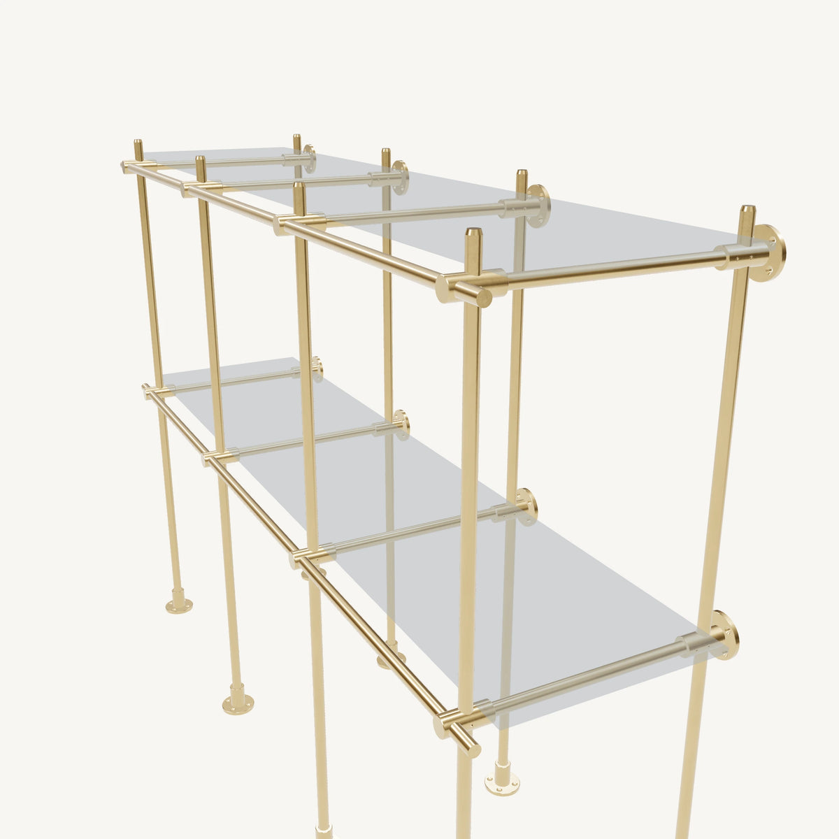 Wall-to-Floor/Countertop Brass Shelving System